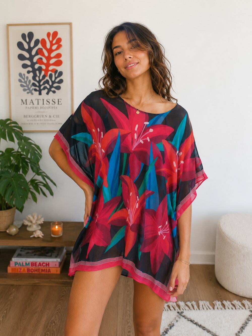Tommy Bahama Floral Poncho Cover Up One Size 100% Cotton Sheer Tropical